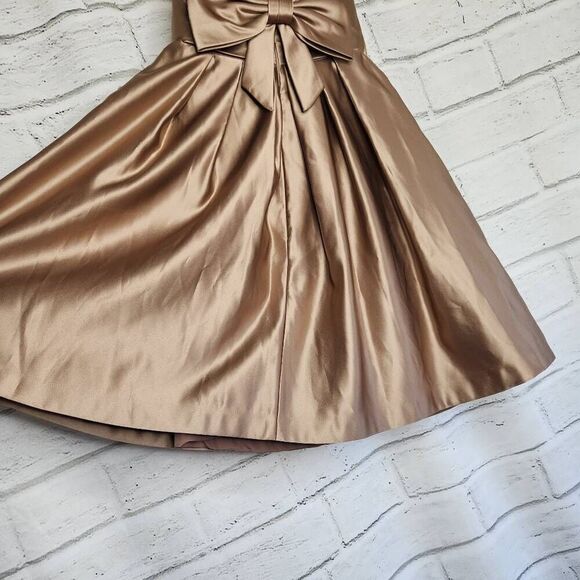 Bill Levkoff Womens Brown Gold Strapless Pleated Satin A-Line Mini Dress Size 6 - Picture 11 of 14